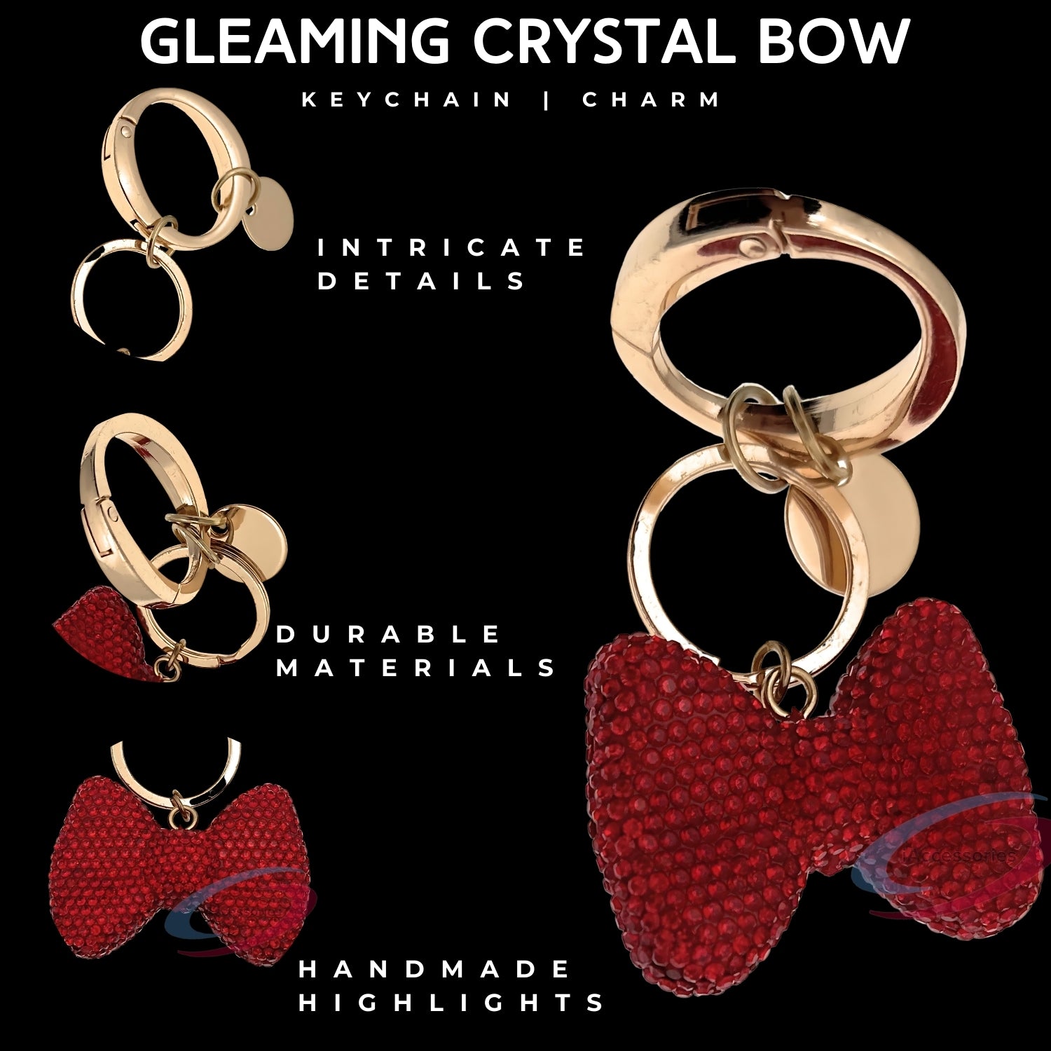 iAccessories Bling Crystal Bow Keychain Charm for Girls - Red - iAccessories