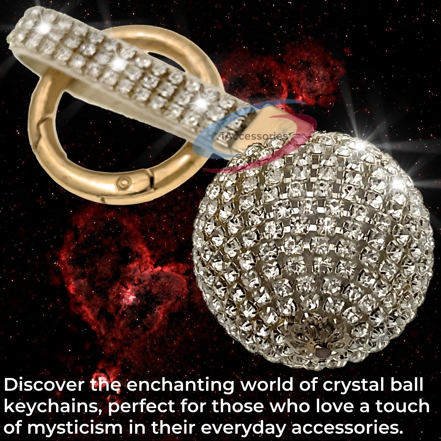 iAccessories Bling Crystal Ball Keychain Charm for Girls - Silver - iAccessories
