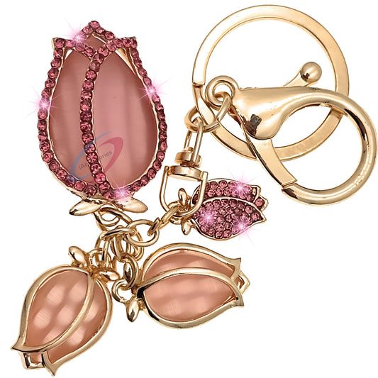 iAccessories Bling Rhinestones Rose Flower Fashion Keychain Charm - Pink - iAccessories
