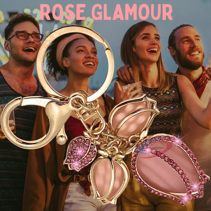 iAccessories Bling Rhinestones Rose Flower Fashion Keychain Charm - Pink - iAccessories
