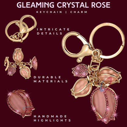 iAccessories Bling Rhinestones Rose Flower Fashion Keychain Charm - Pink - iAccessories