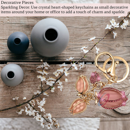 iAccessories Bling Rhinestones Rose Flower Fashion Keychain Charm - Pink - iAccessories