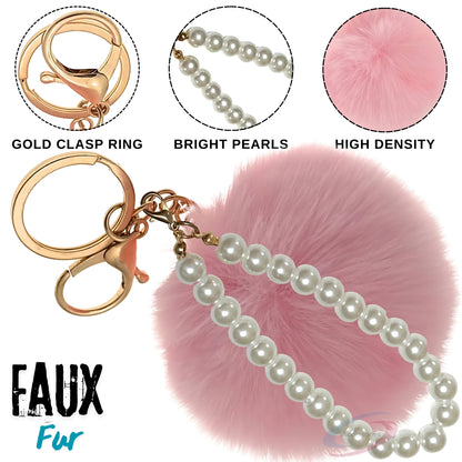iAccessories Faux Fur Pompom with Pearls Keychain Charm - Pink for Girls' Bags, Cars, Scooty, Bike, Home Keys - iAccessories